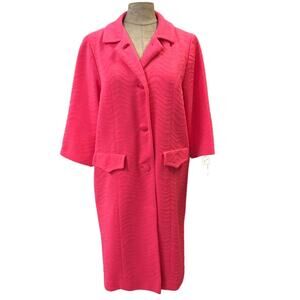 Vintage 1980s Women's Pink Jacket Coat Overcoat Long sleeve Knee length collar